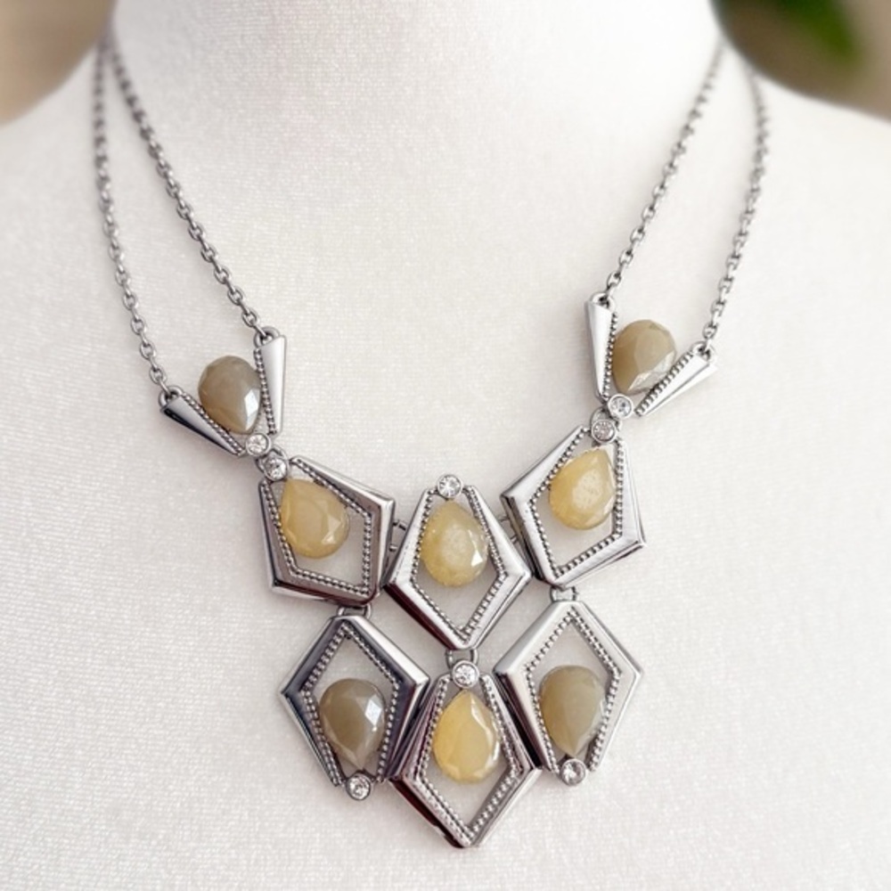 The Limited 18” Silver Tone Geometric Statement Necklace Resin Cabochon Stones